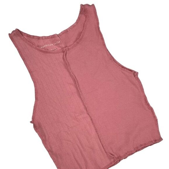 Abercrombie & Fitch Tops - American Eagle Pink Exposed Seam Waffle Cropped Knit Tank Top XS | Y2K Indie